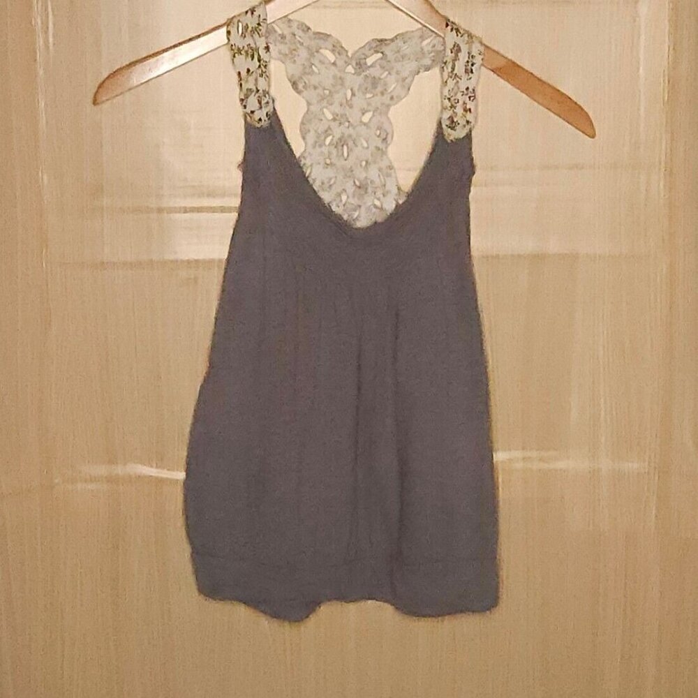 Eyelash Grey Tank With Floral Lace Straps Medium